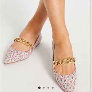 ASOS Design Lise Chain point ballet flats in pink ditsy floral